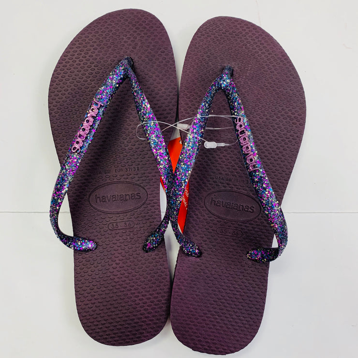 Slim Logo Metallic Sandal (Aubergine)