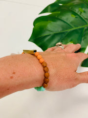 Brass & Bead Stretch Bracelet (Burnt Orange)