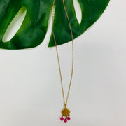 Tiny Gemstone Pendant Necklace (Magenta)