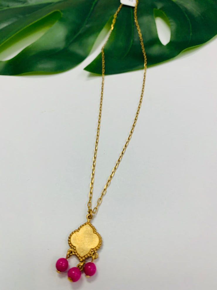 Tiny Gemstone Pendant Necklace (Magenta)