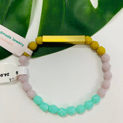 Brass & Bead Stretch Bracelet (Lilac/Green)