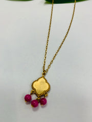 Tiny Gemstone Pendant Necklace (Magenta)