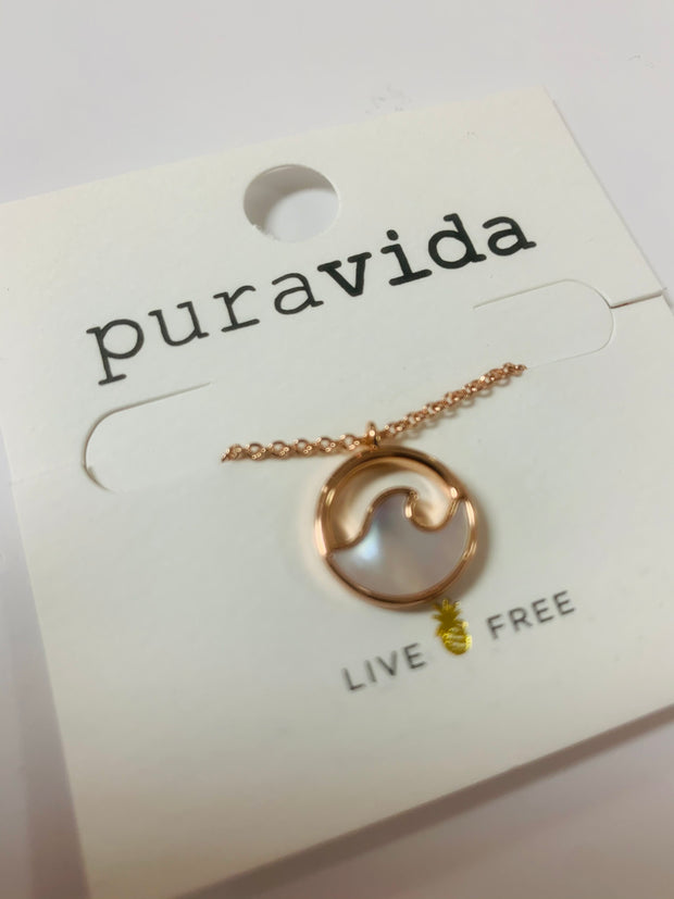 Stone Wave Necklace (Rose Gold)